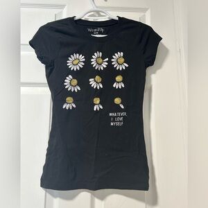 Wound Up Black Tee with Daisy Graphic